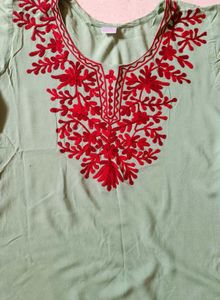 Green Embroidered Short Kurti