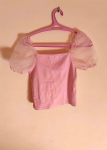 Only Pink Puff Sleeve Crop Top