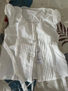 (worn once)Elegant White Pleated Blouse