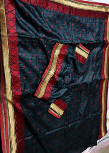 Black Red Zari Embroidered Tussar Silk Saree