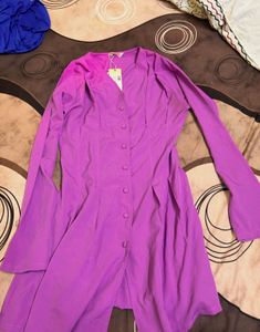 V-Neck Button-Up Midi Dress