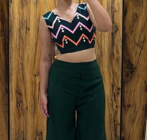 Embroidered Crop Blouse and plazzo