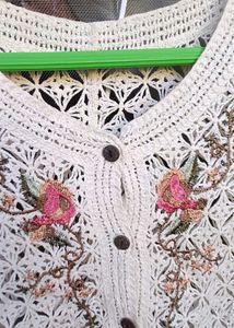 Crochet Floral Button-Up Blouse