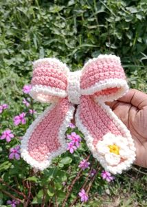 Crochet Pink Bow Hair Clip