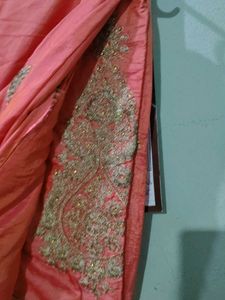 Beautiful Coral Saree with Golden Border