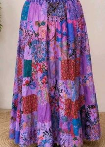 Purple Floral Patchwork Maxi Skirt