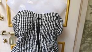 Gingham Strapless Ruched Top