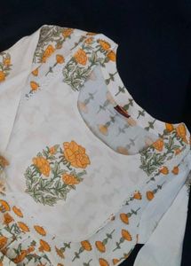 White Kurta with Yellow Floral Print