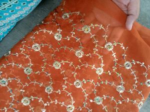 Orange Embroidered 2mtrs Fabric