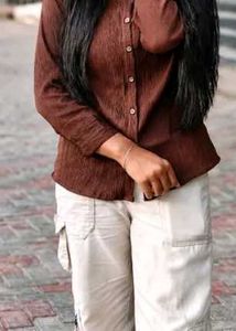 Chic Brown Oversized Collared Shirt