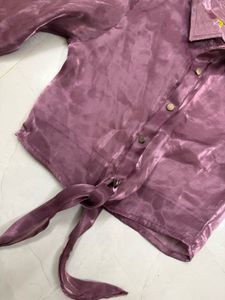 Sheer Purple Tie-Front Shirt
