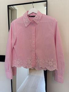 Zara Pink Striped Lace Collar Crop Top