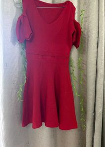 Red Cold Shoulder Flared Dress