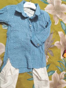 sky blue embroiderd pthani suit for kids