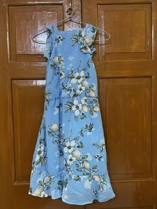 Floral Print Light Blue Summer Dress