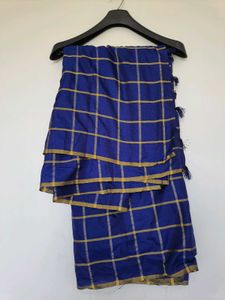 Elegant Blue Checked Silk Saree – Festive Wear