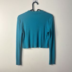 Teal Ribbed Long Sleeve Cropped Top
