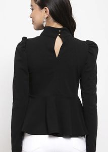 Chic Black Puff Sleeve Turtleneck Top