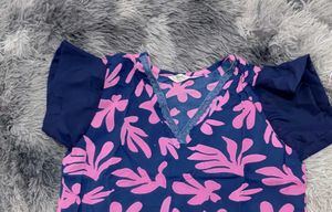 Bohemian Blue &amp; Pink Floral Print Kurta Set