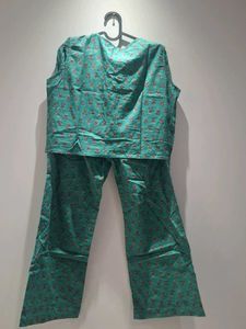 Teal Ethnic Kurta Set with Printed Pants