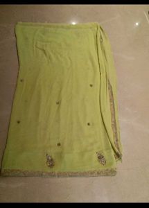 Elegant Olive Green Embroidered Saree