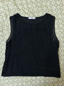 Black Crochet Knit Sleeveless Top