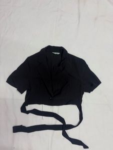 Chic Black Cropped Blazer Top