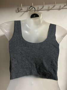 Ribbed Grey Crop Tank Top