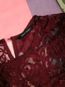 Elegant Lace Western Dress- Maroon