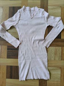 Ribbed V-Neck Long Sleeve Mini Dress