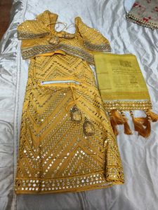 mirror work lahenga only once worn good condition