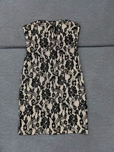 Beige &amp; Black Lace Strapless Bodycon Dress