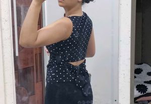 Black polka dot top with Bow Cut Out Detail