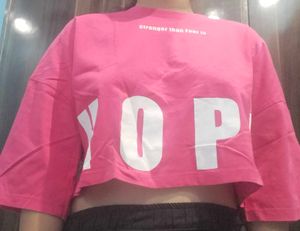 Pink Cropped T-Shirt with Graphic Print