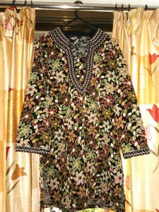 Embroidered beaded Black Floral Kurti