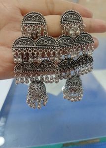 Oxidized Silver Jhumka Earrings