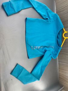 Aqua Blue Long Sleeve Crop Top