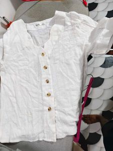 Korean Style White Textured Button Top