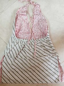 y2k Pink Striped Halter Neck short kurti