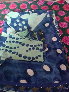 Blue & Green Saree with Polka Dots