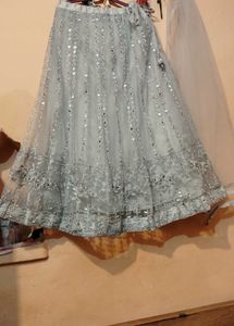 Stunning Sequined Grey Lehenga choli with dupatta.