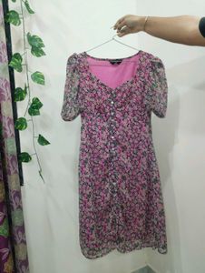 Pink Floral Puff Sleeve Mini Dress