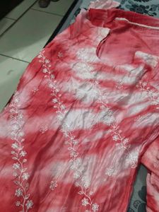 Pink Tie-Dye Kurta Set with Embroidery