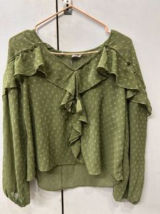 Olive Green Ruffled Blouse