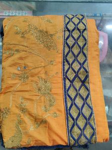 Orange & Blue Embroidered Sari