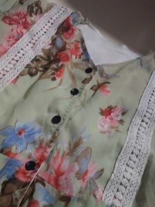 Floral Print Kurta with Bell Sleeves