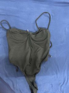Black Corset Style Bodysuit Top