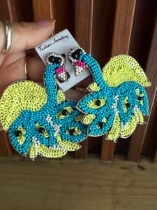 Funky Beaded Peacock Earrings