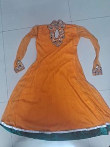 Orange Anarkali Kurta with Embellishments