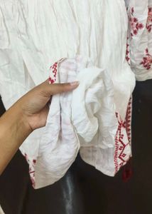 Embroidered White Dress with Belt